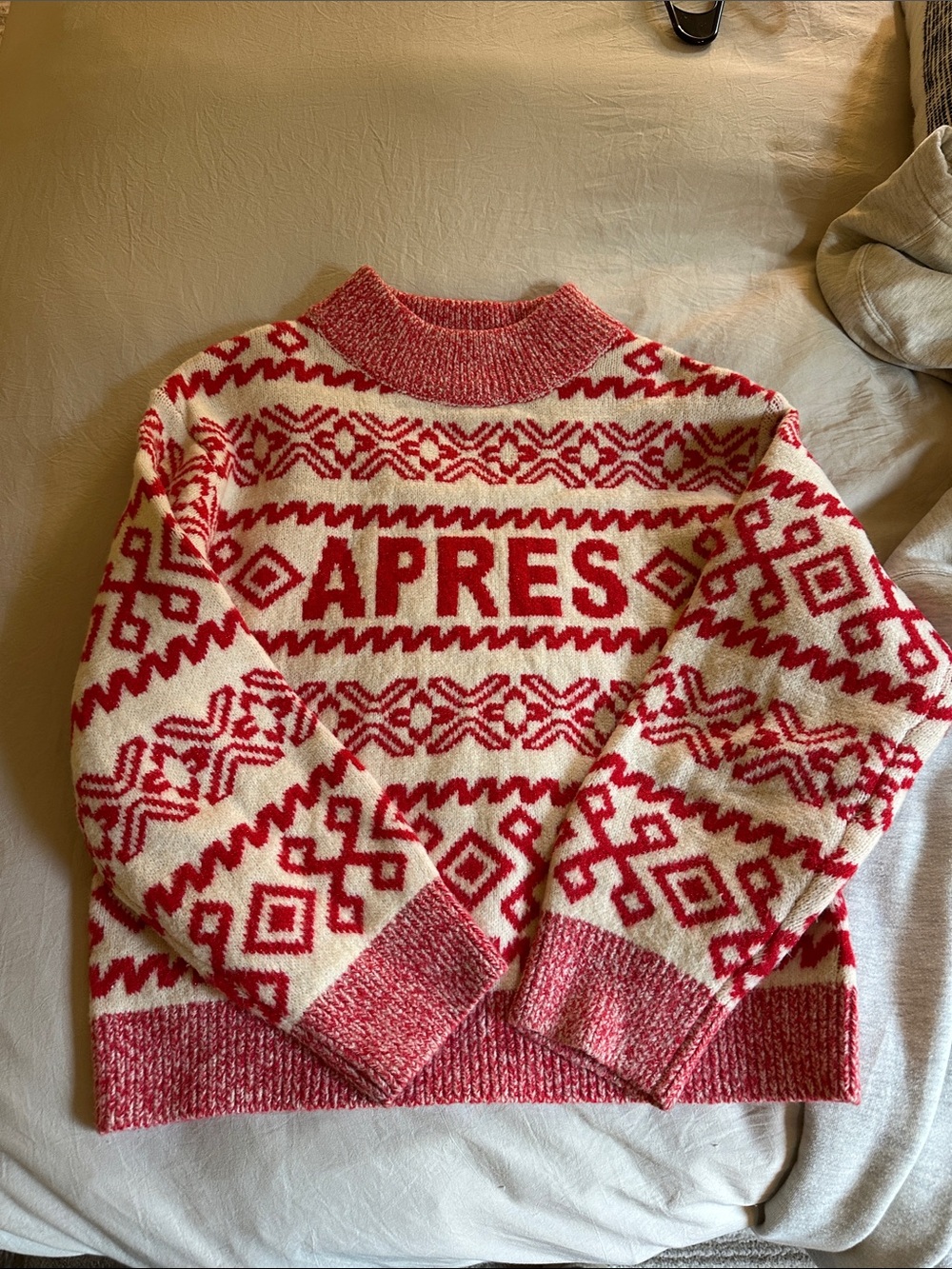 a new day Red and Cream Fair Isle 'APRES' Crewneck Sweater